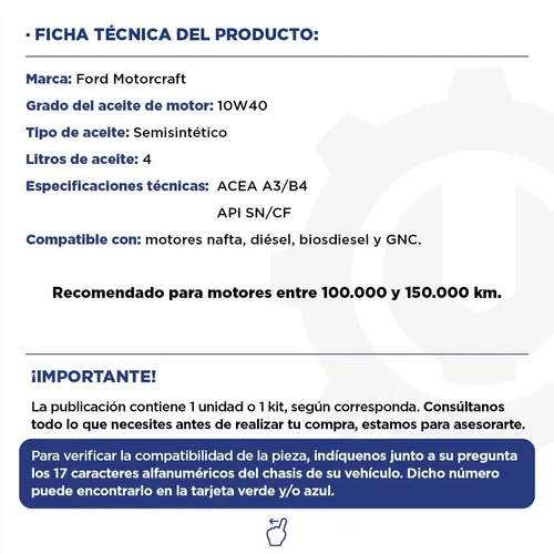 Aceite Ford Motorcraft 10w40 Semisintetico X 4 Lts